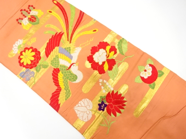 アンティーク　鳳凰に牡丹・桐・菊模様織り出し名古屋帯（着用可）